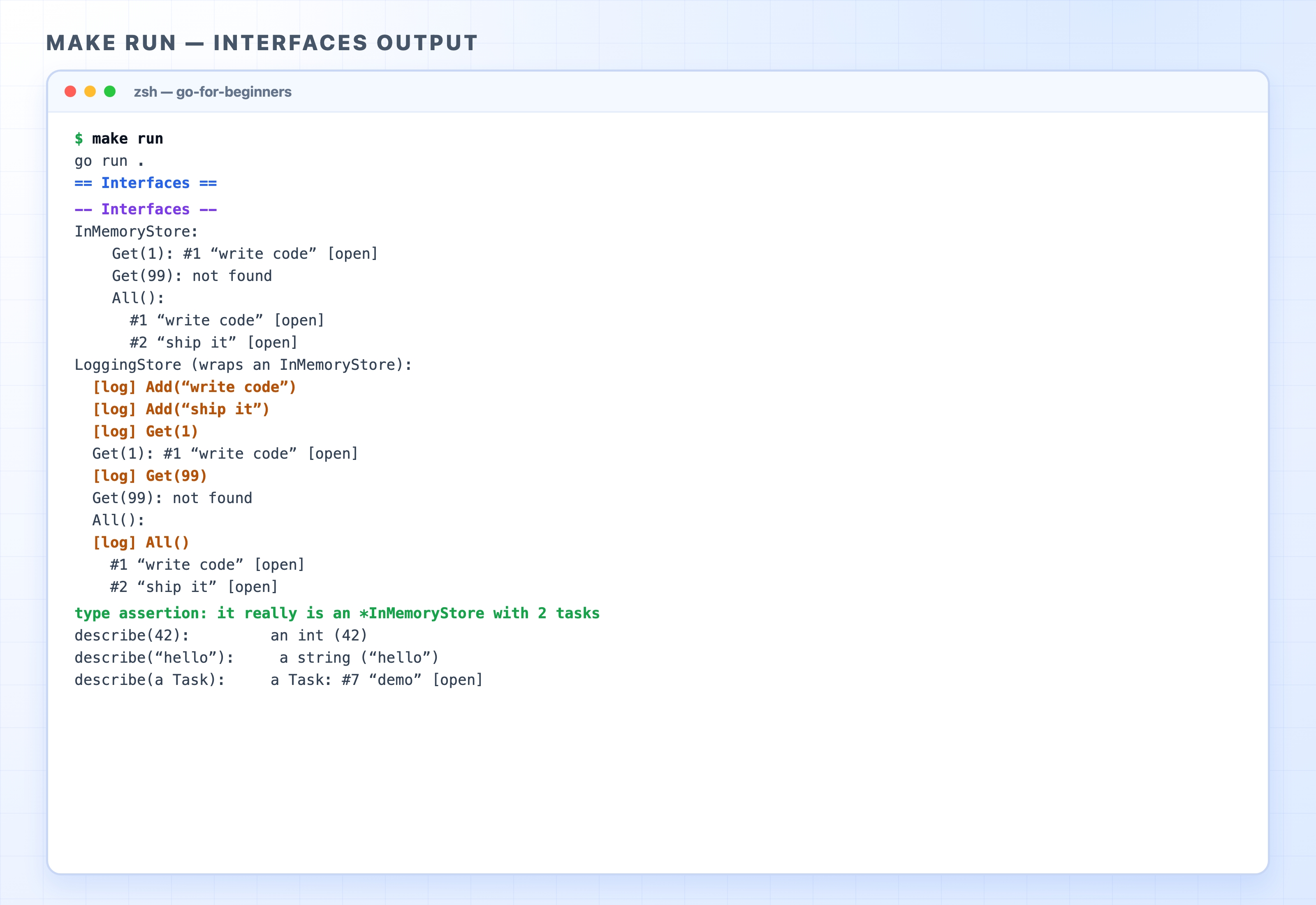 make run output for the interfaces demo